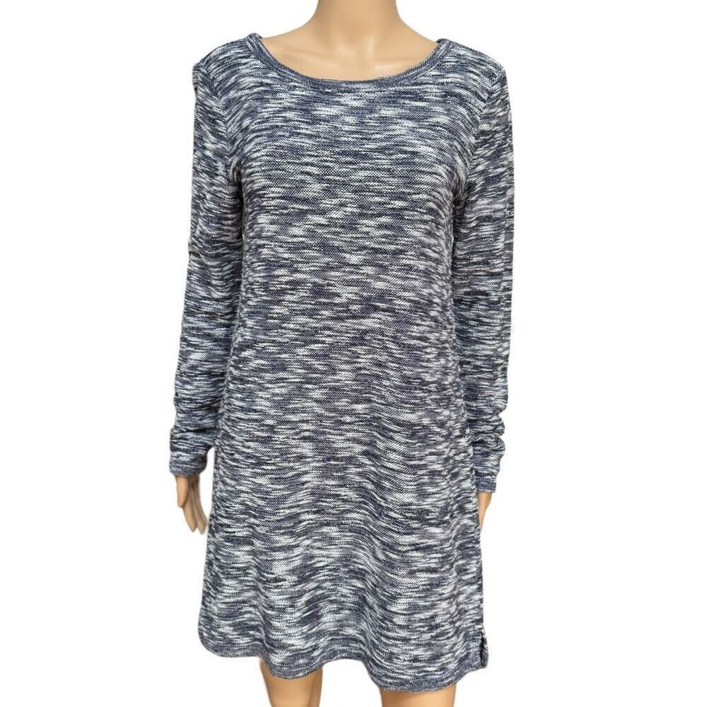Lou & Grey Womens Dress S Marled Sweater Knit Long Sleeve Shift Navy Blue